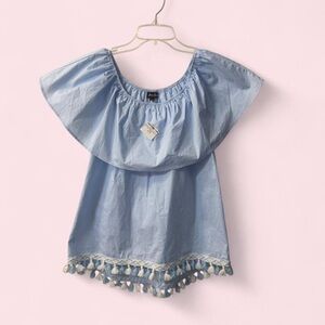 Women’s NWT Anna Rose Boutique Blouse Tassels Baby Blue Small